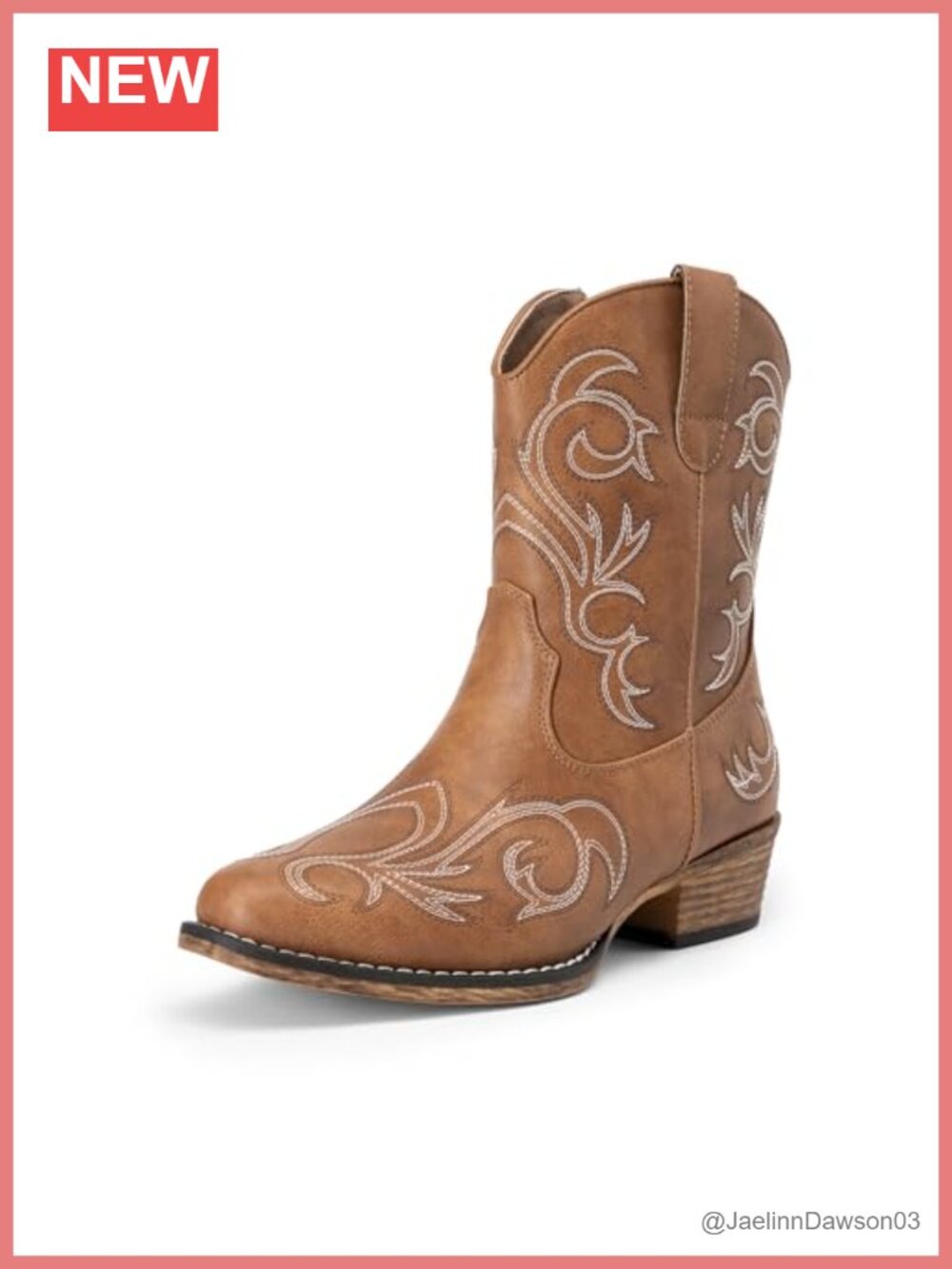 Western Ankle Boots Faux Leather Embroidery Square Toe Zip Bootie